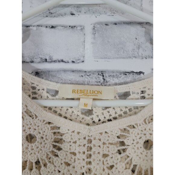 NWOT Rebellion Again Crochet Overlay Top Vintage Boho Style Size Medium Cream - Picture 4 of 4